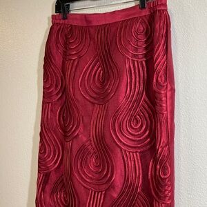 Vintage 3D Textured Swirls Burgundy Whimsigoth Jewel Tone Vamp Midi Skirt sz 14